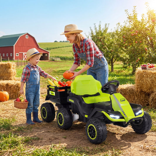 24V Ride On Tractor With Detachable Trailer, Music, Green Powered Ride On Toys Green at Gallery Canada