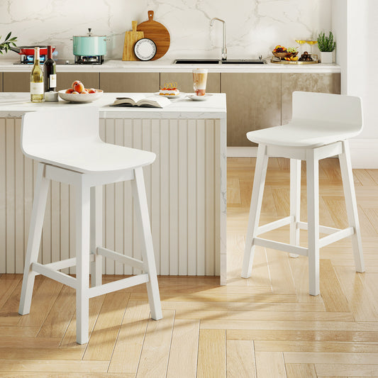 24.5 Inch Swivel Wooden Bar Stools Set of 2 with Rubber Wood Legs and Low Back, White Bar Stools White at Gallery Canada