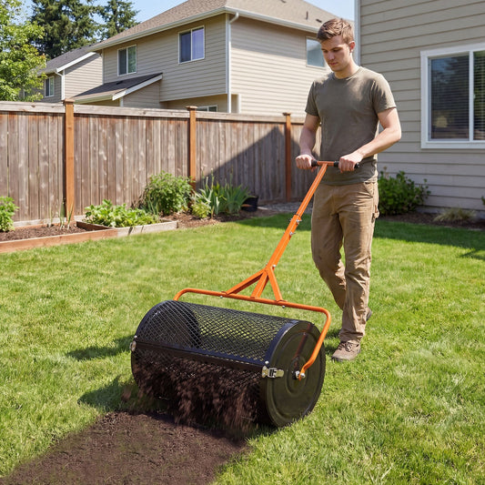 24 Inch Compost Spreader, Peat Moss Roller, Adjustable T-Handle, Orange Lawn Care Tools Orange at Gallery Canada