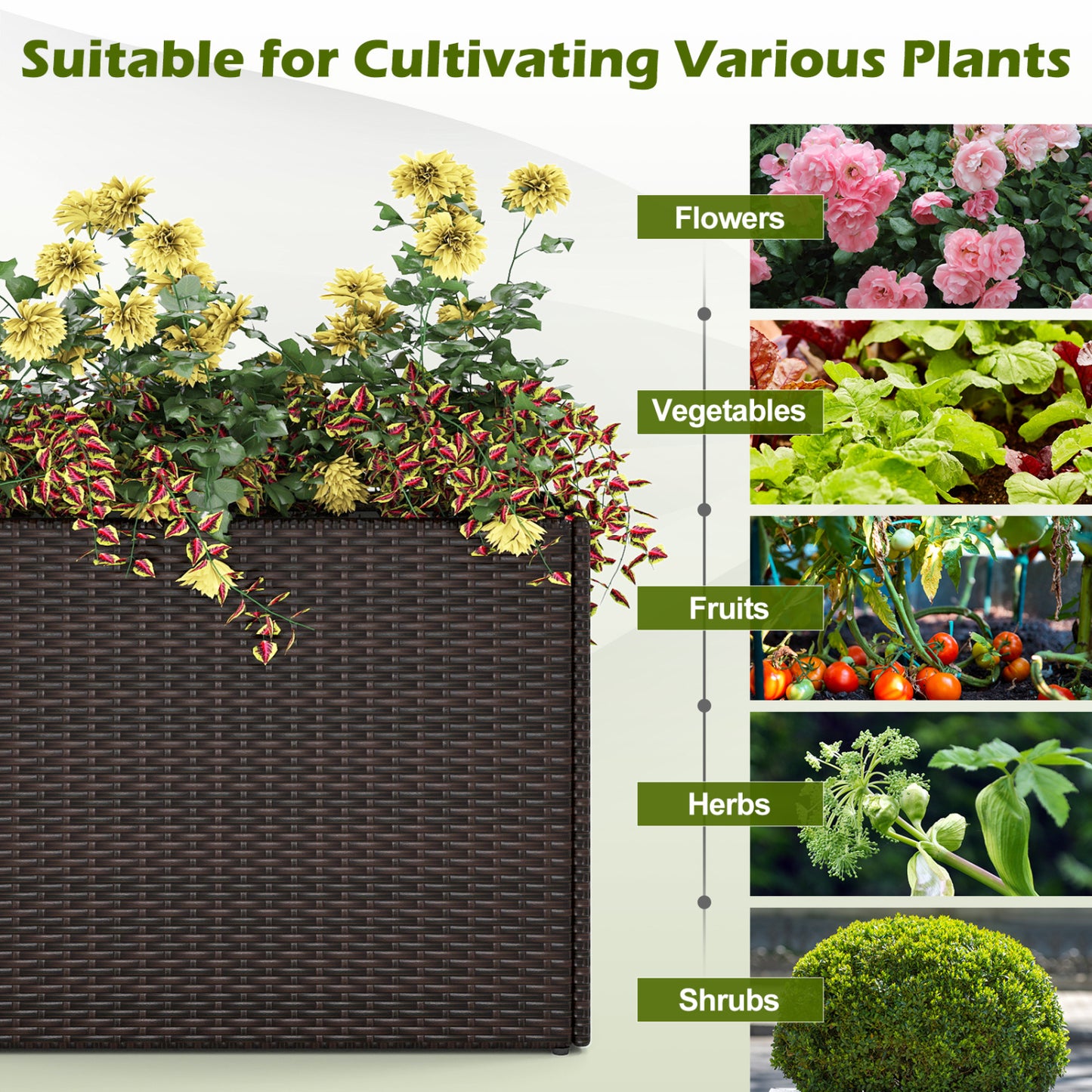 24 Inch Raised Garden Bed, All-Weather PE Rattan Wicker Flowerpot With Liner Raised Garden Beds at Gallery Canada