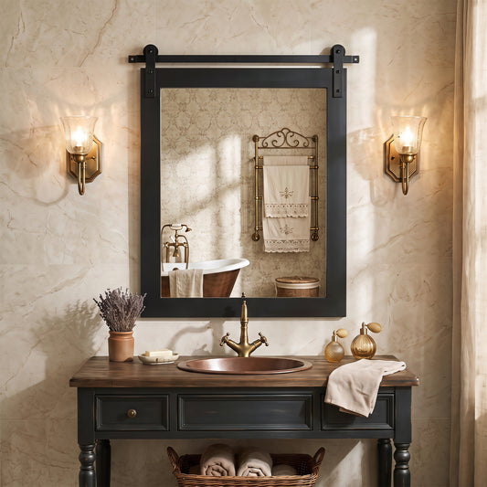 29" x 23" Rectangle Farmhouse Wall Mirror, Black Wall Mirrors Black at Gallery Canada