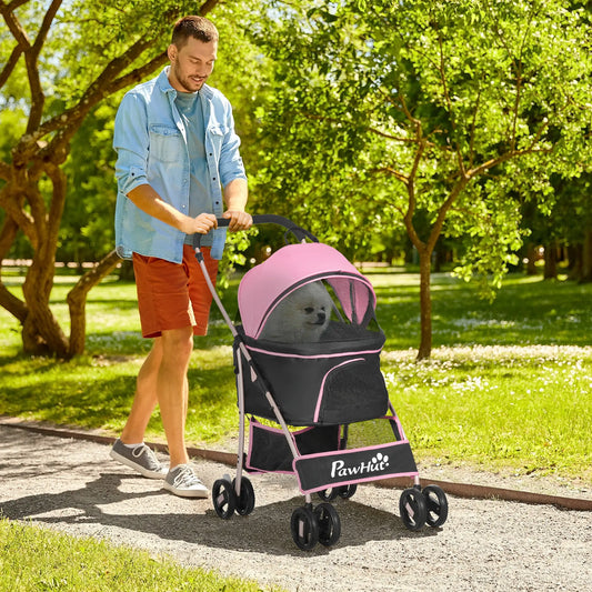 4 Wheels Pet Stroller, Folding Carrier, Small Dogs, Pink Dog Bike Trailers & Strollers Pink at Gallery Canada