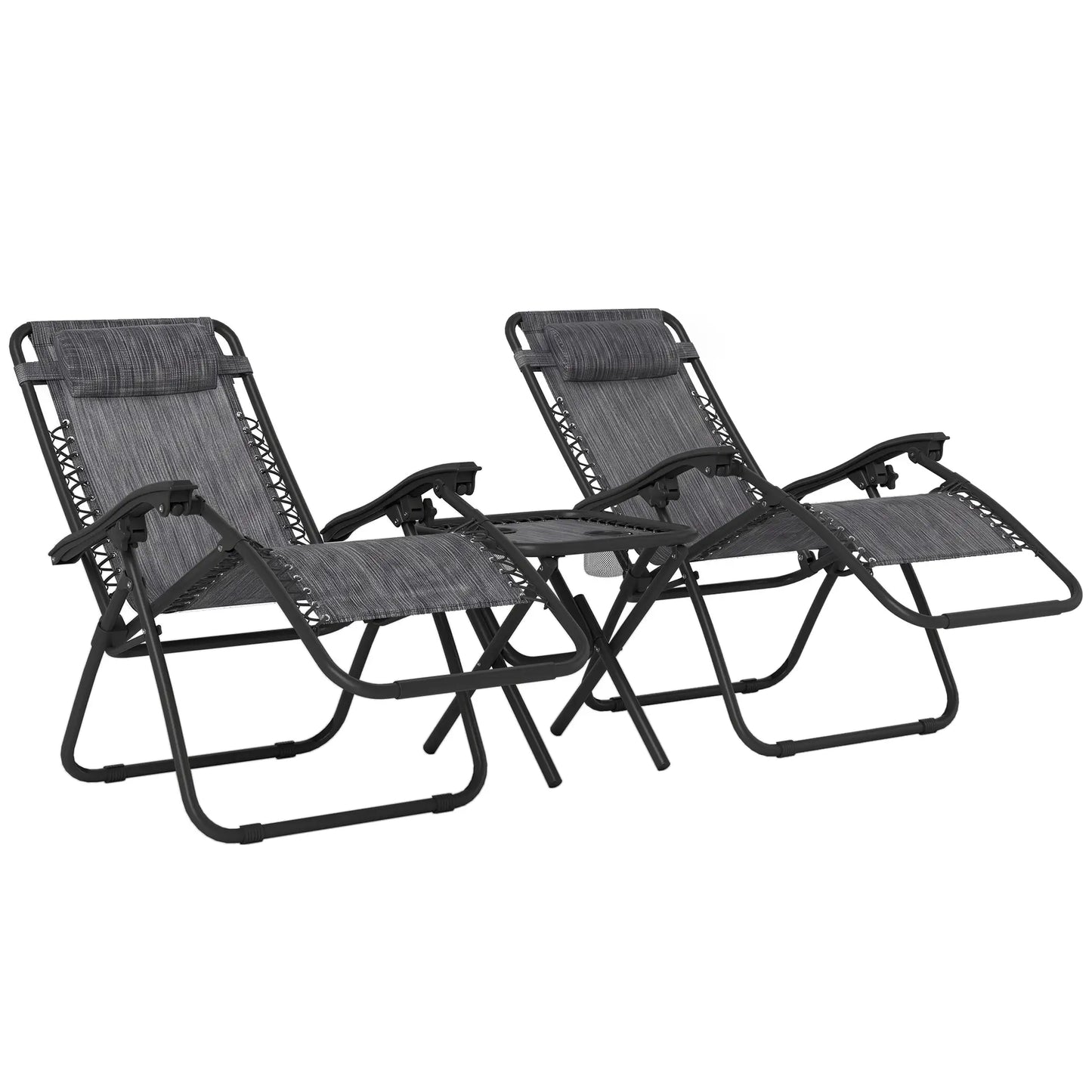 Zero Gravity Chair Set of 2, Patio Chair with Side Table, Dark Grey Lounger Chairs at Gallery Canada