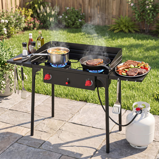 2 Burner Propane Gas Stove 150 000 BTU Outdoor Cooker, Black Outdoor Grills Black at Gallery Canada