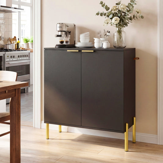 2-Door Buffet Cabinet With Shelf, Metal Legs, Black Sideboards Cabinets & Buffets Black at Gallery Canada