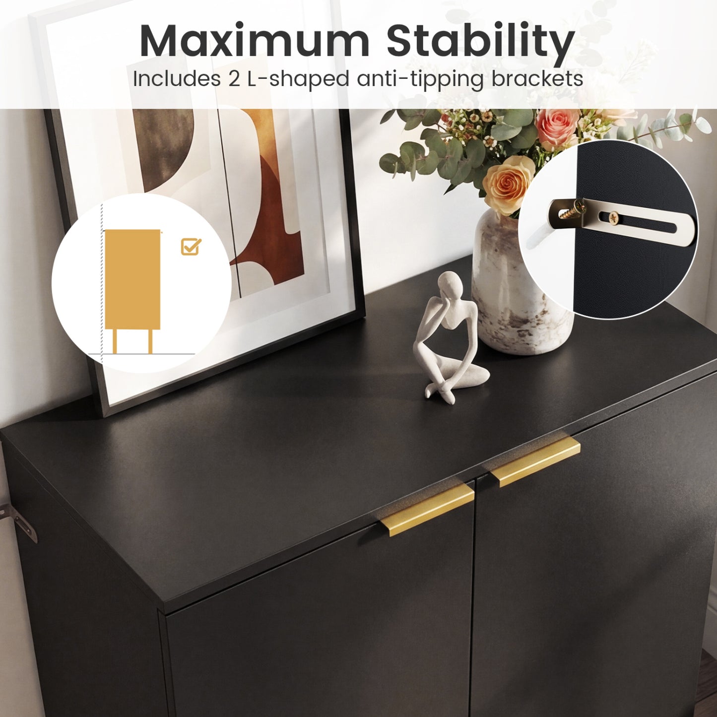 2-Door Buffet Cabinet With Shelf, Metal Legs, Black Sideboards Cabinets & Buffets at Gallery Canada