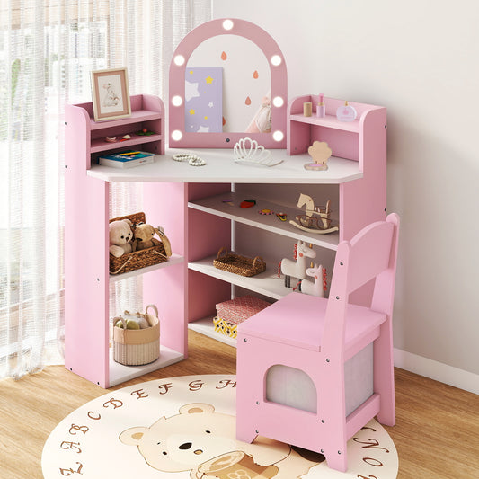 2-In-1 Kids Vanity Set with Lights for Toddlers 3+ Years Old, Pink Kids Vanities Pink at Gallery Canada