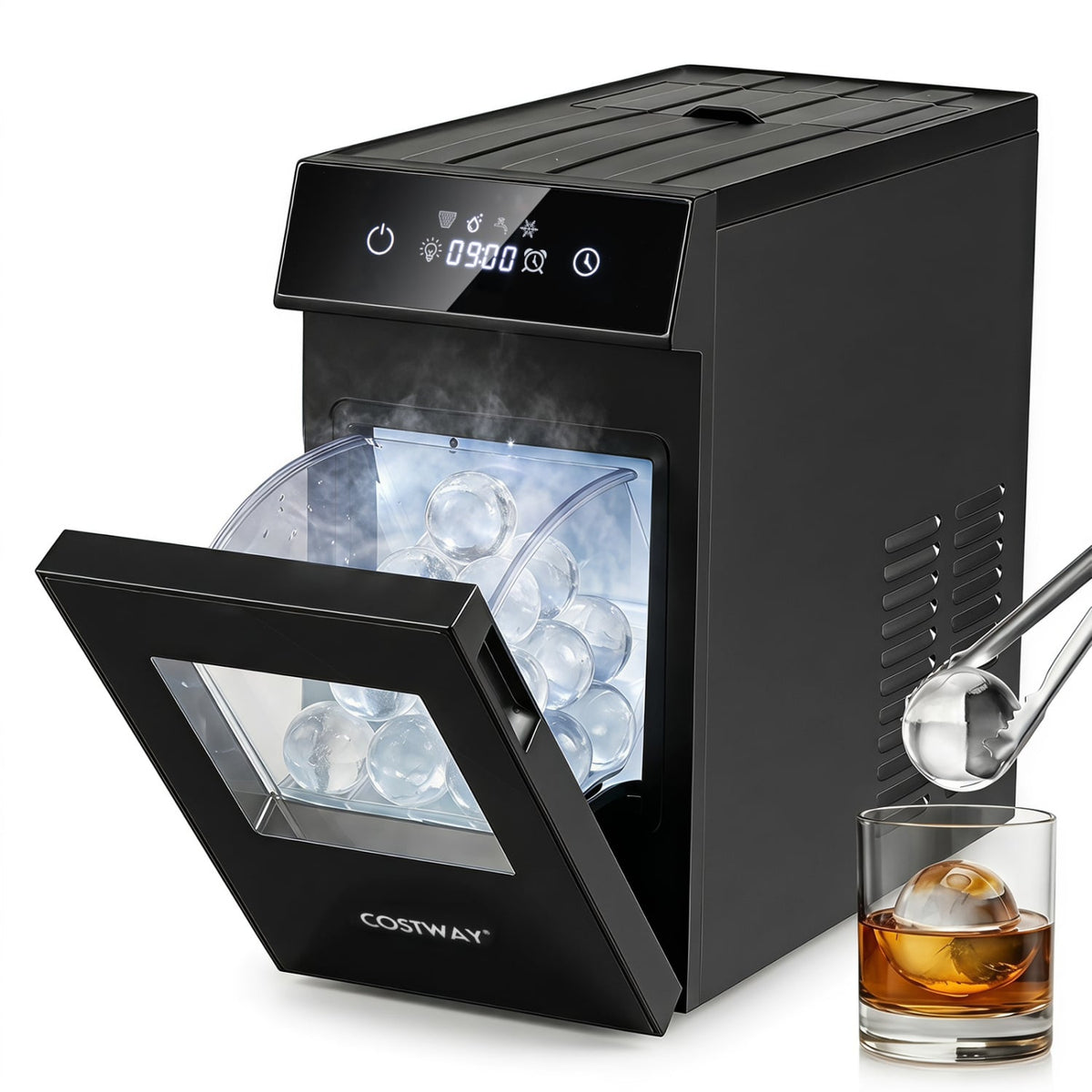 2 Inch Ice Ball Maker, Self-Cleaning, 8H Timer, Black Ice Makers Black at Gallery Canada