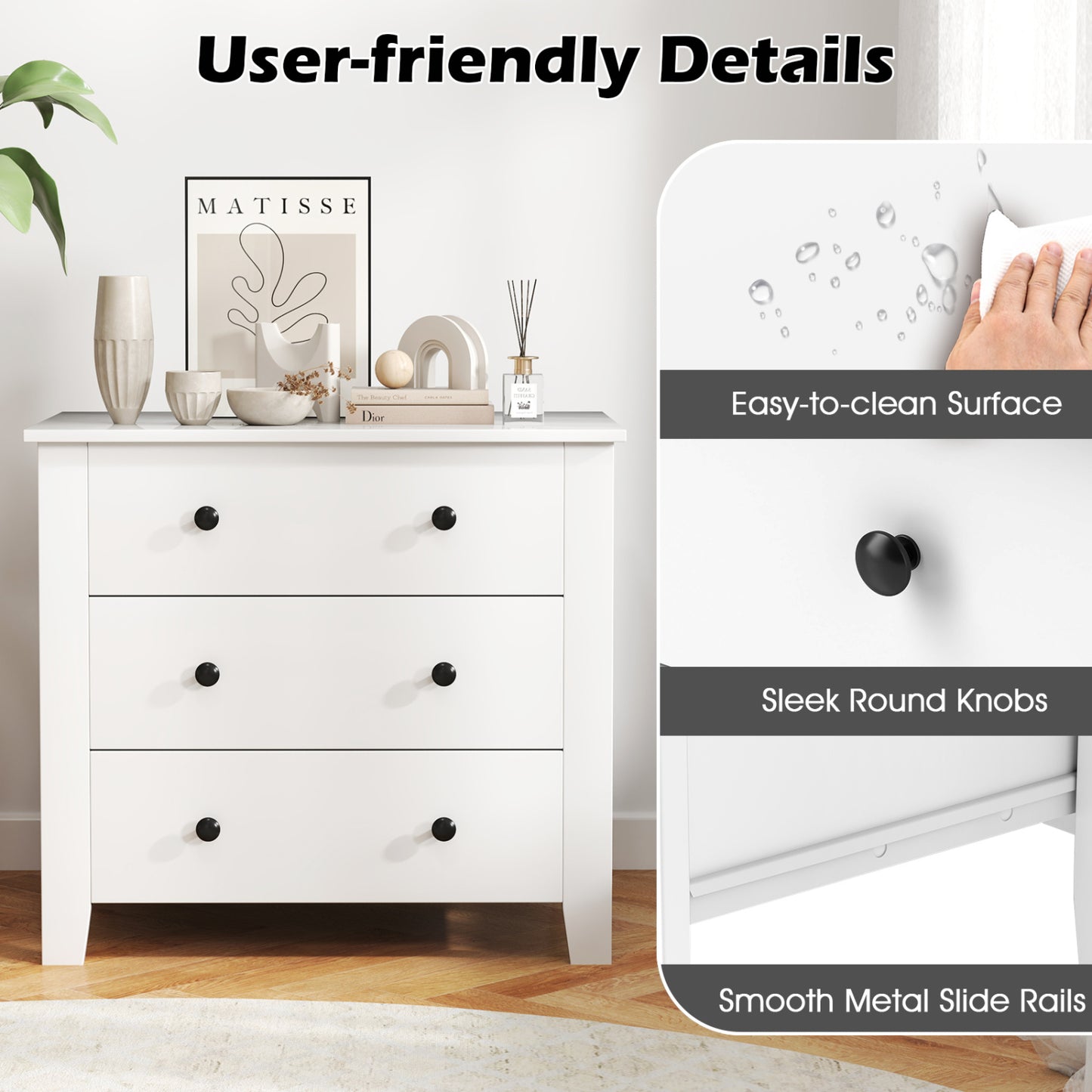 2-Pack 3 Drawer Dresser Chest, Bedside Table, White Dressers & Chests at Gallery Canada
