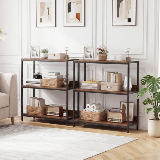 2-Pack 3-Tier Industrial Bookshelf, Metal Frame Cabinets & Chests Rustic Brown + Black at Gallery Canada