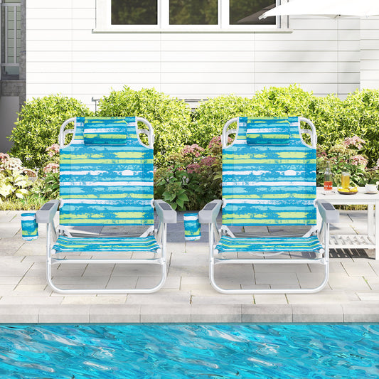 2 Pack Folding Beach Chair with Adjustable Positions and Head Pillow, Green Beach & Lawn Chairs Green at Gallery Canada