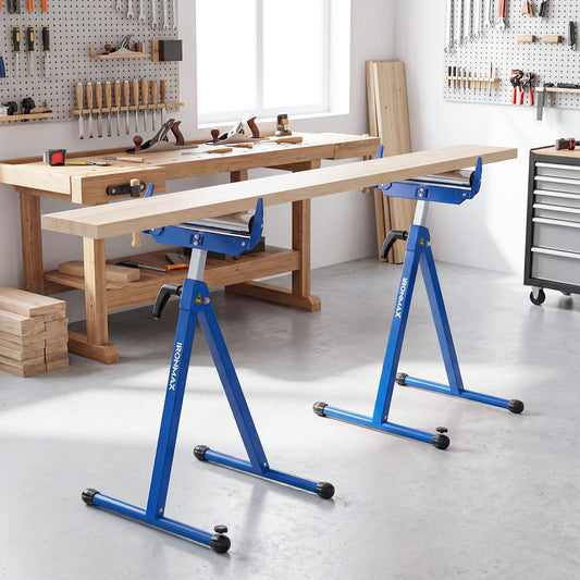 2-Pack Folding Roller Stands, Adjustable Height, Blue Garages Blue at Gallery Canada