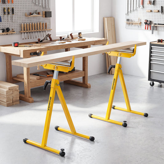 2-Pack Folding Roller Stands, Adjustable Height, Yellow Garages Yellow at Gallery Canada