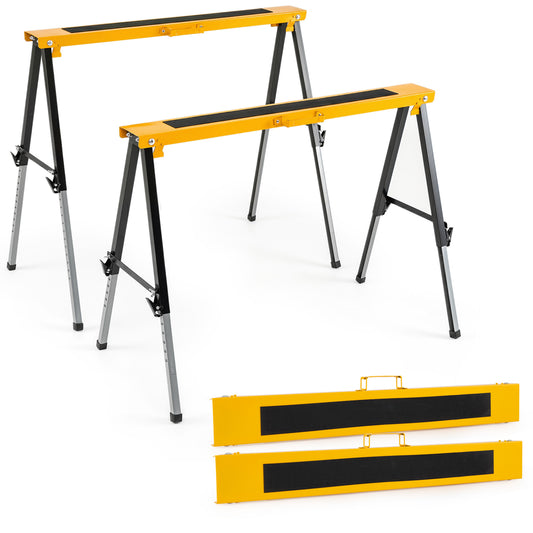2 Pack Folding Saw Horses, 12 Adjustable Heights, Yellow Garages Yellow at Gallery Canada
