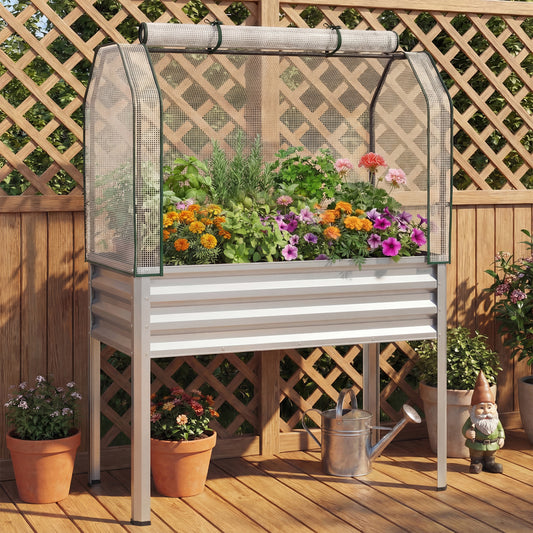 Galvanized Raised Garden Bed, 2 Pieces, With Legs And Greenhouse Cover, Silver Raised Garden Beds Silver at Gallery Canada