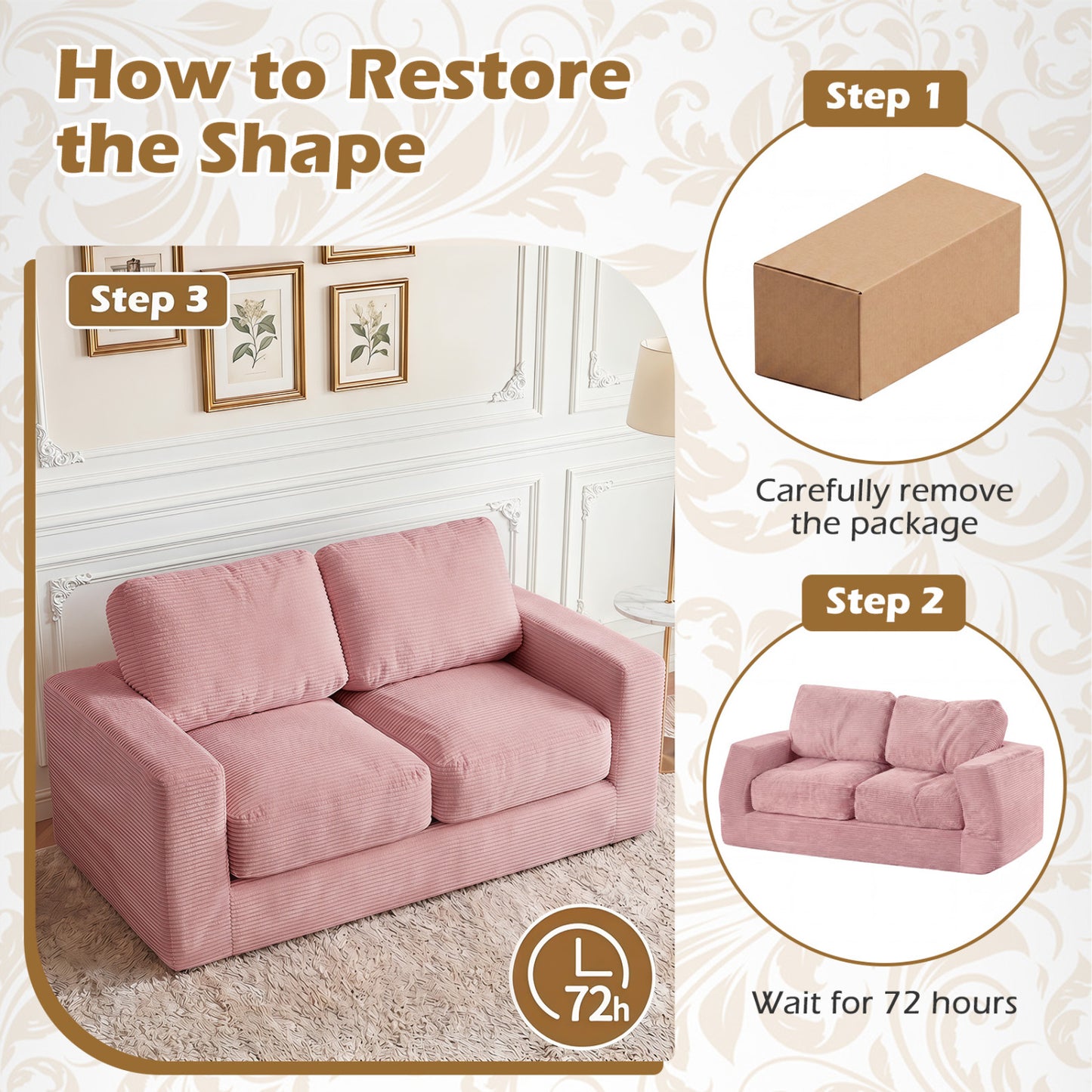 2-Seater Corduroy Floor Loveseat Couch, Pink Sofas & Loveseats at Gallery Canada