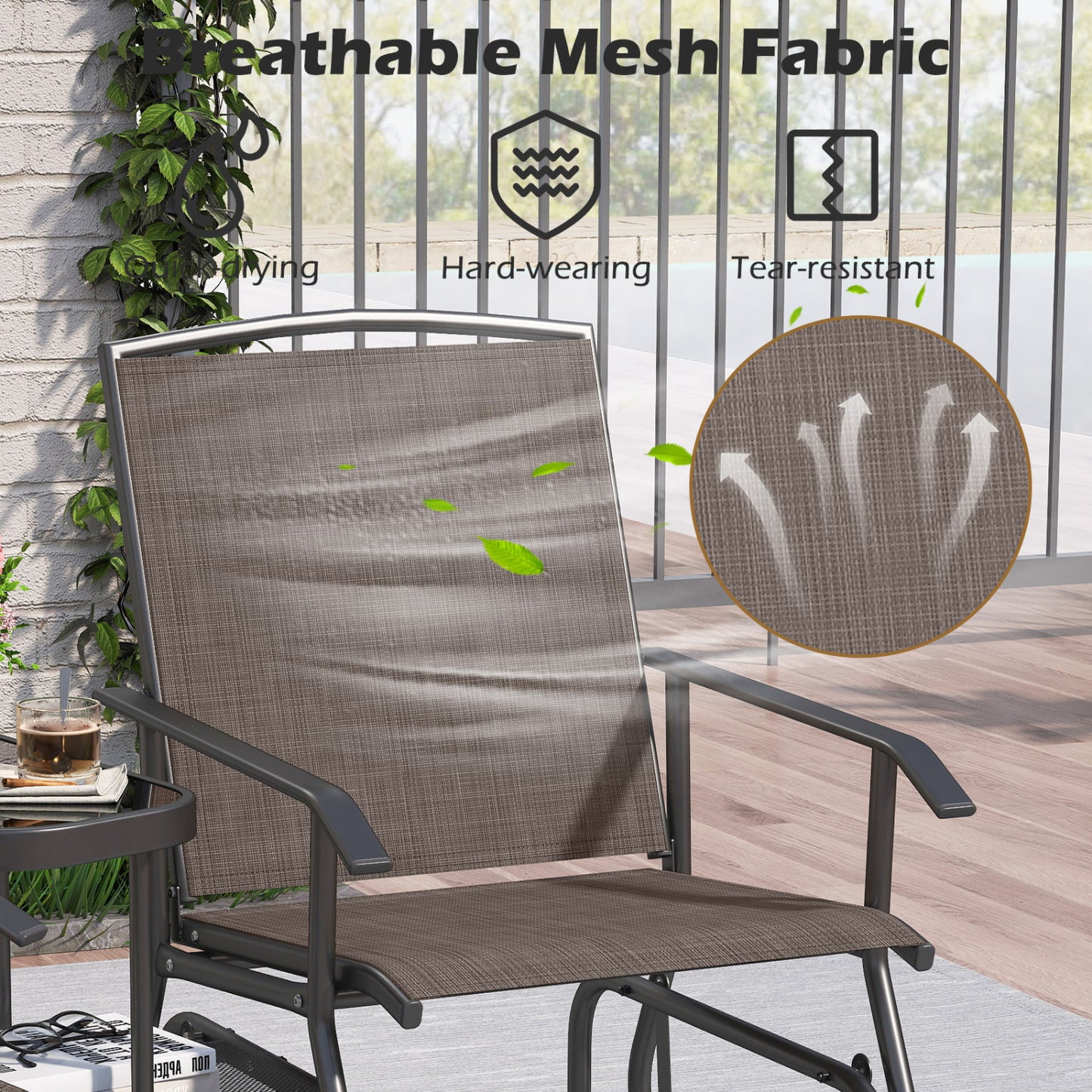 2-Seat Outdoor Glider Bench with Center Table, Brown Patio Rocking Chairs & Gliders at Gallery Canada