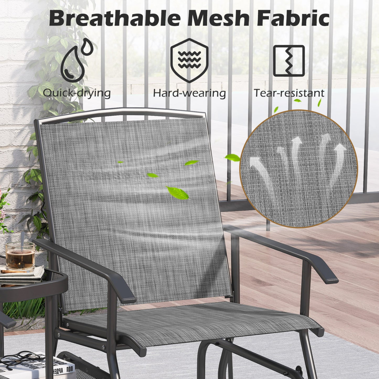 2-Seater Outdoor Glider Bench With 2-Tier Center Table, Gray Patio Rocking Chairs & Gliders at Gallery Canada