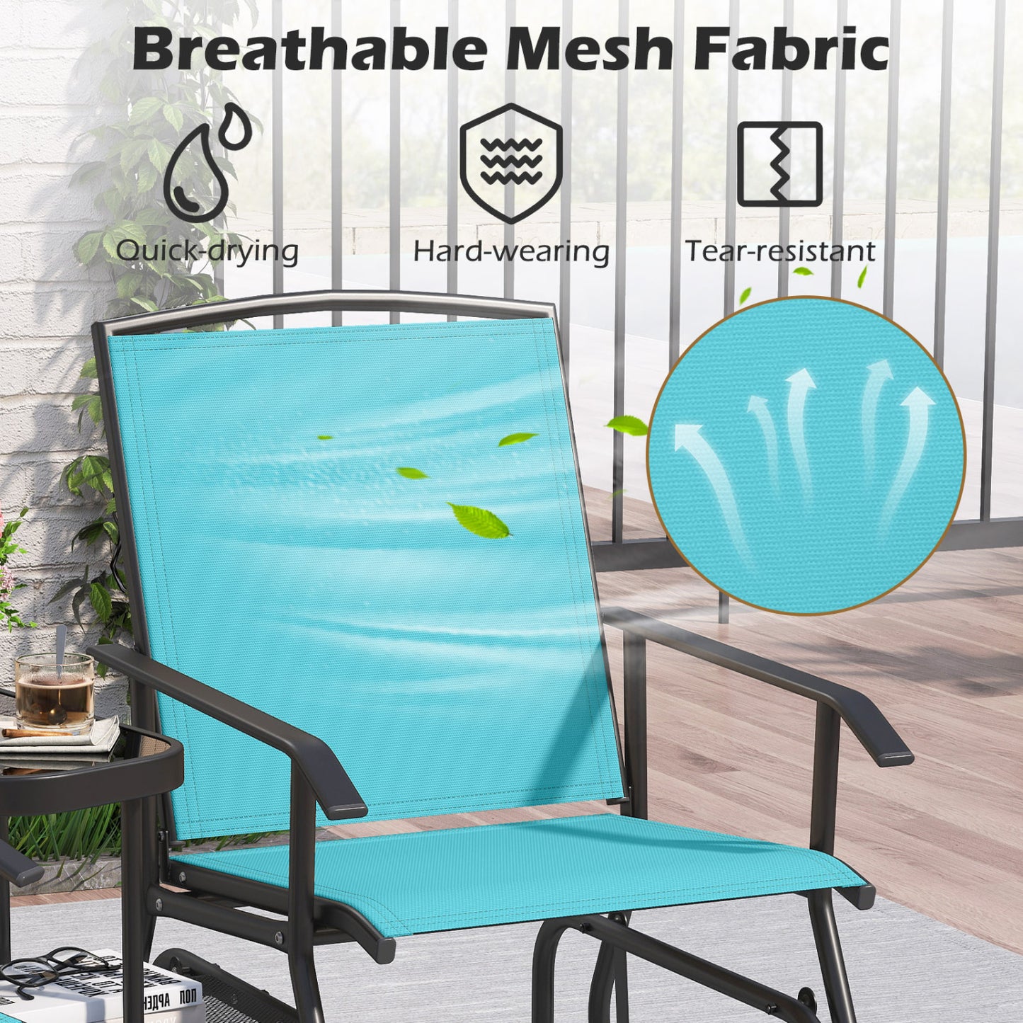 2-Seater Outdoor Glider Bench with 2-Tier Table, Turquoise Patio Rocking Chairs & Gliders at Gallery Canada