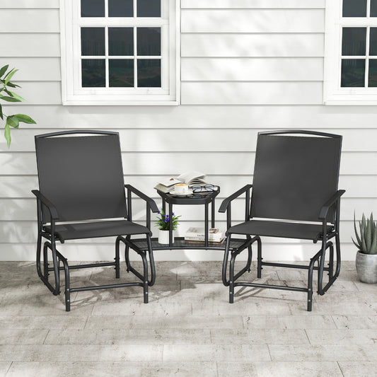 2-Seater Outdoor Glider Bench With 2-Tier Table, Black Patio Rocking Chairs & Gliders Black at Gallery Canada
