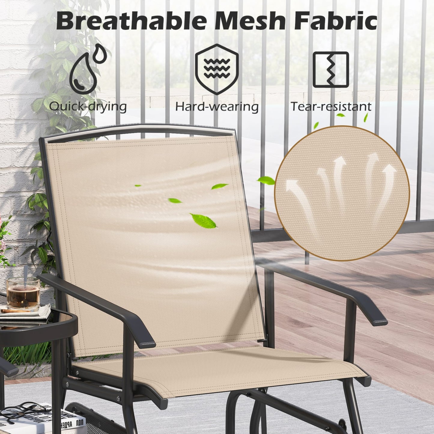 2-Seater Outdoor Glider Bench With 2-Tier Center Table, Beige Patio Rocking Chairs & Gliders at Gallery Canada