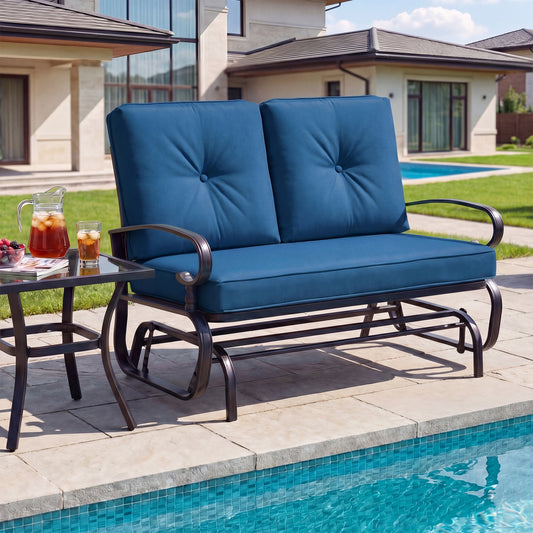 2 Seats Outdoor Swing Glider Chair, Navy Patio Rocking Chairs & Gliders Navy at Gallery Canada