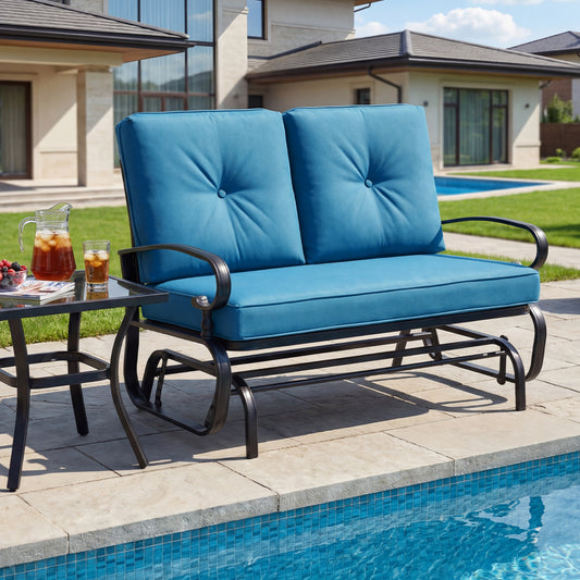2 Seat Outdoor Swing Glider Chair, Blue Patio Rocking Chairs & Gliders Blue at Gallery Canada