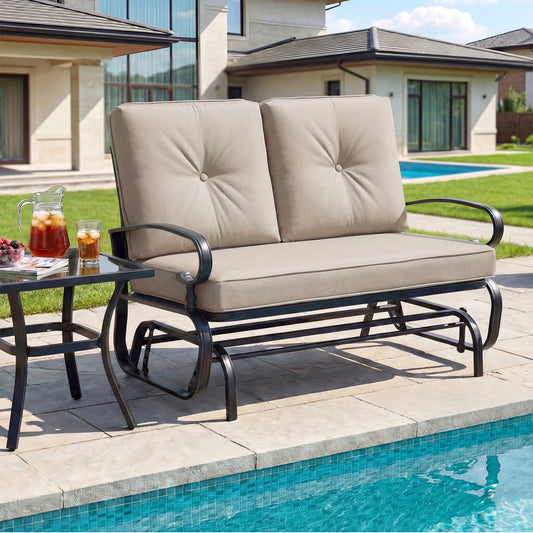 Outdoor Swing Glider Chair, 2 Seats, With Cushions, Beige Patio Rocking Chairs & Gliders Beige at Gallery Canada