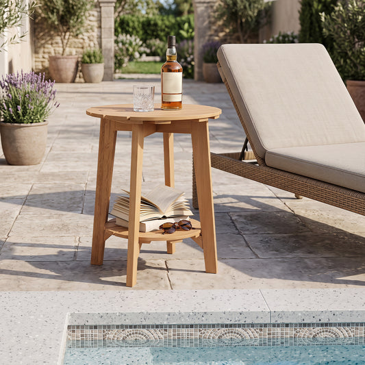 Wood Side Table, 2-Tier with Storage Shelf, Eucalyptus, Natural Patio Coffee Tables Natural at Gallery Canada