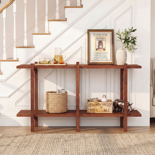 2-Tier Wood Bookshelf, Low Horizontal Rubberwood Bookcase, Walnut Bookcases Walnut at Gallery Canada