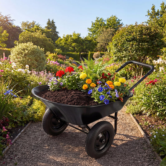 Heavy-Duty 2 Tire Wheelbarrow Garden Cart, Black Garden Carts Black at Gallery Canada