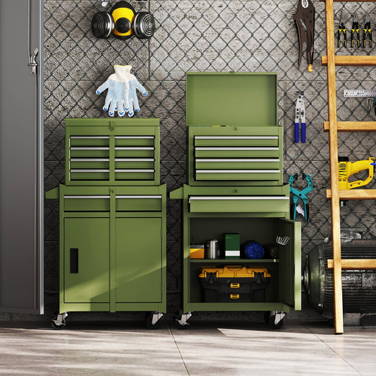 2-In-1 Rolling Tool Chest, 5 Sliding Lockable Drawers, Green Garages Green at Gallery Canada
