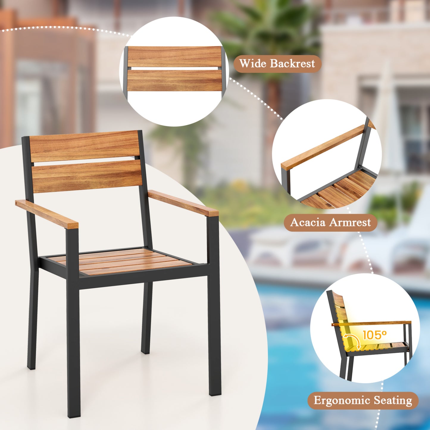 2 piece Outside Patio Dining Chair with Acacia Armrest for Backyard Garden Patio Dining Chairs at Gallery Canada