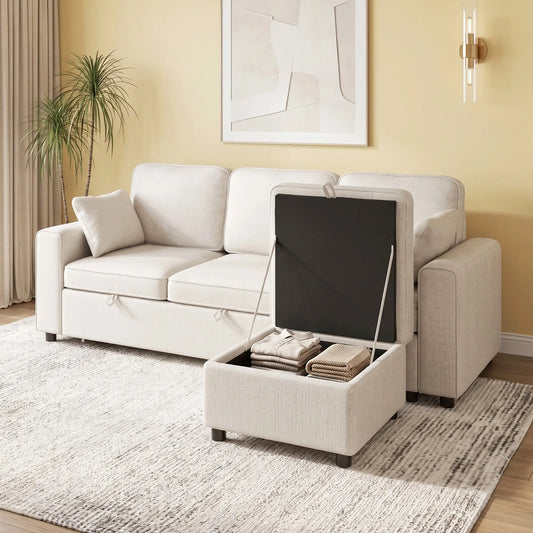 Modular Sectional Sofa Bed With Reversible Ottoman, Beige Sofas & Reclining Chairs Beige at Gallery Canada