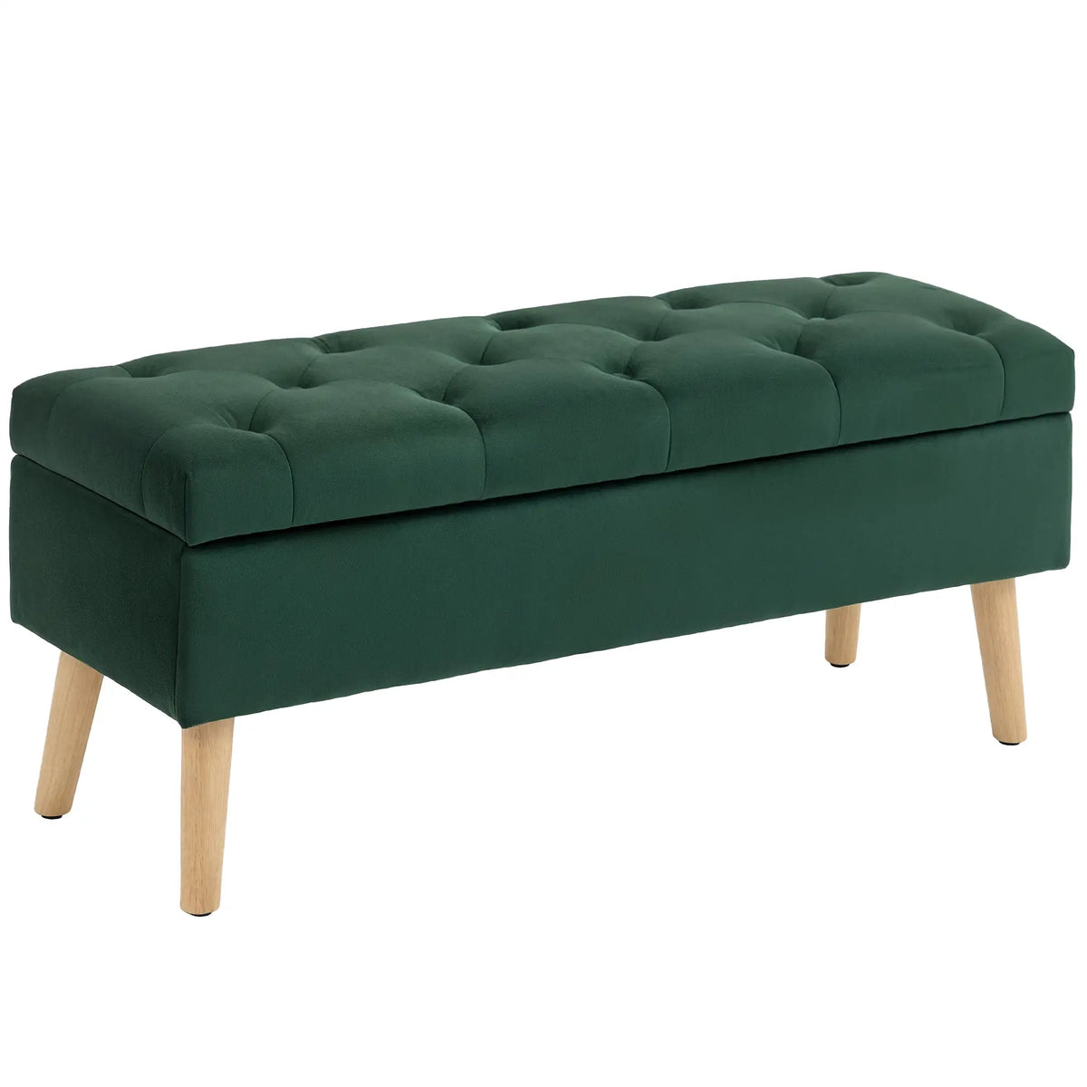 Velvet Storage Ottoman with Lid, Wood Legs, Dark Green Storage Ottomans & Benches at Gallery Canada
