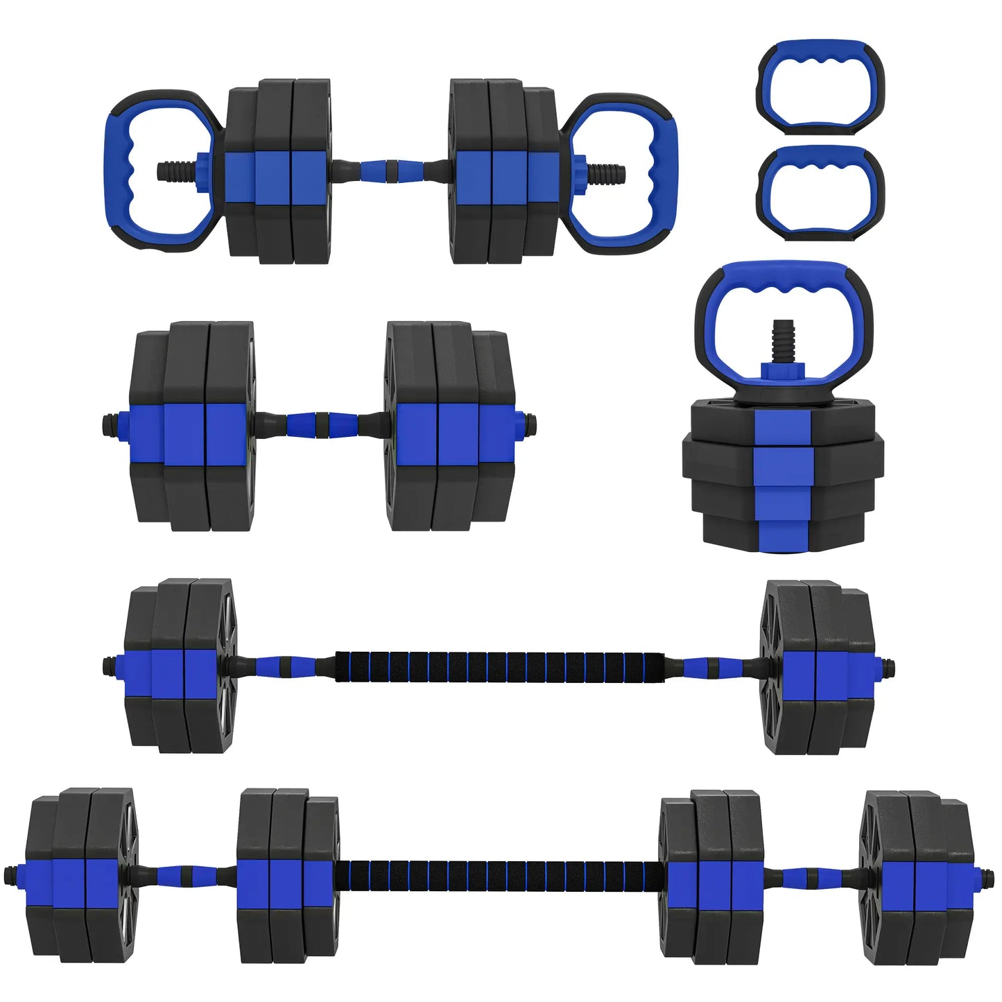 4-in-1 Adjustable Dumbbell Set, Kettlebell, Barbell, Dumbbell, 66lbs, Blue Dumbbells & Barbells at Gallery Canada