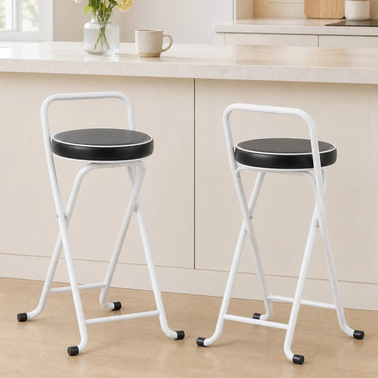 Foldable Bar Stools Set Of 2, PU Cushioned Seat, Footrest, Black Bar Stools Black at Gallery Canada
