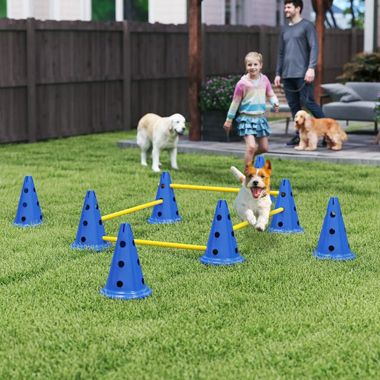 Dog Agility Hurdle Cone Set, Adjustable Obstacle Course, 8 Cones & 8 Poles, Blue Dog Agility Training Equipment Blue, Yellow at Gallery Canada