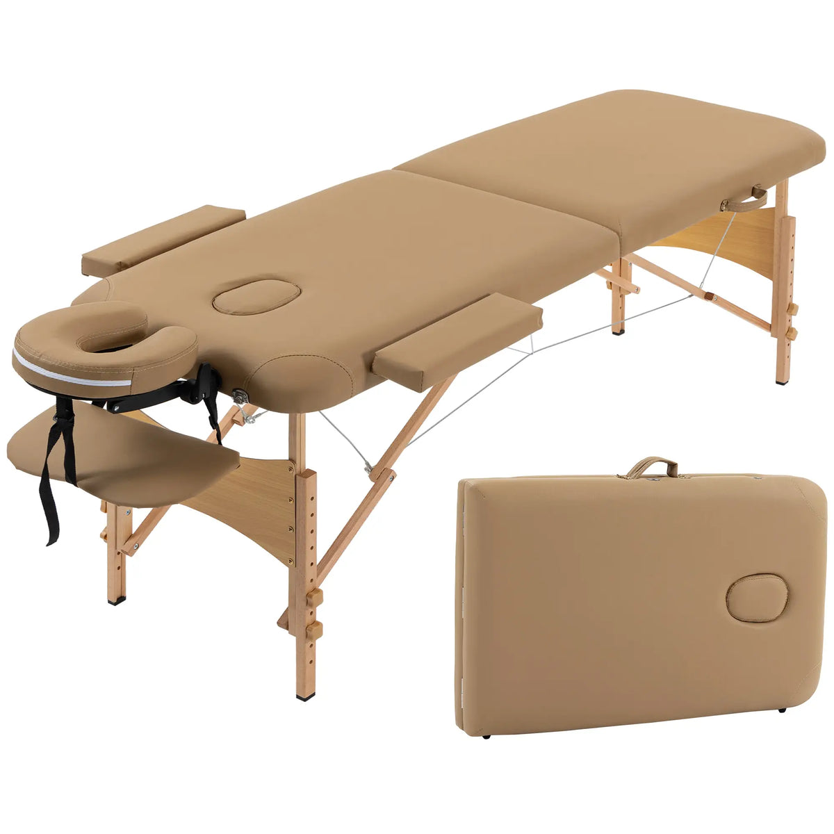 Height Adjustable Professional Salon Spa Facial Couch Bed, Portable Folding Massage Table, Light Brown Portable Massage Tables at Gallery Canada