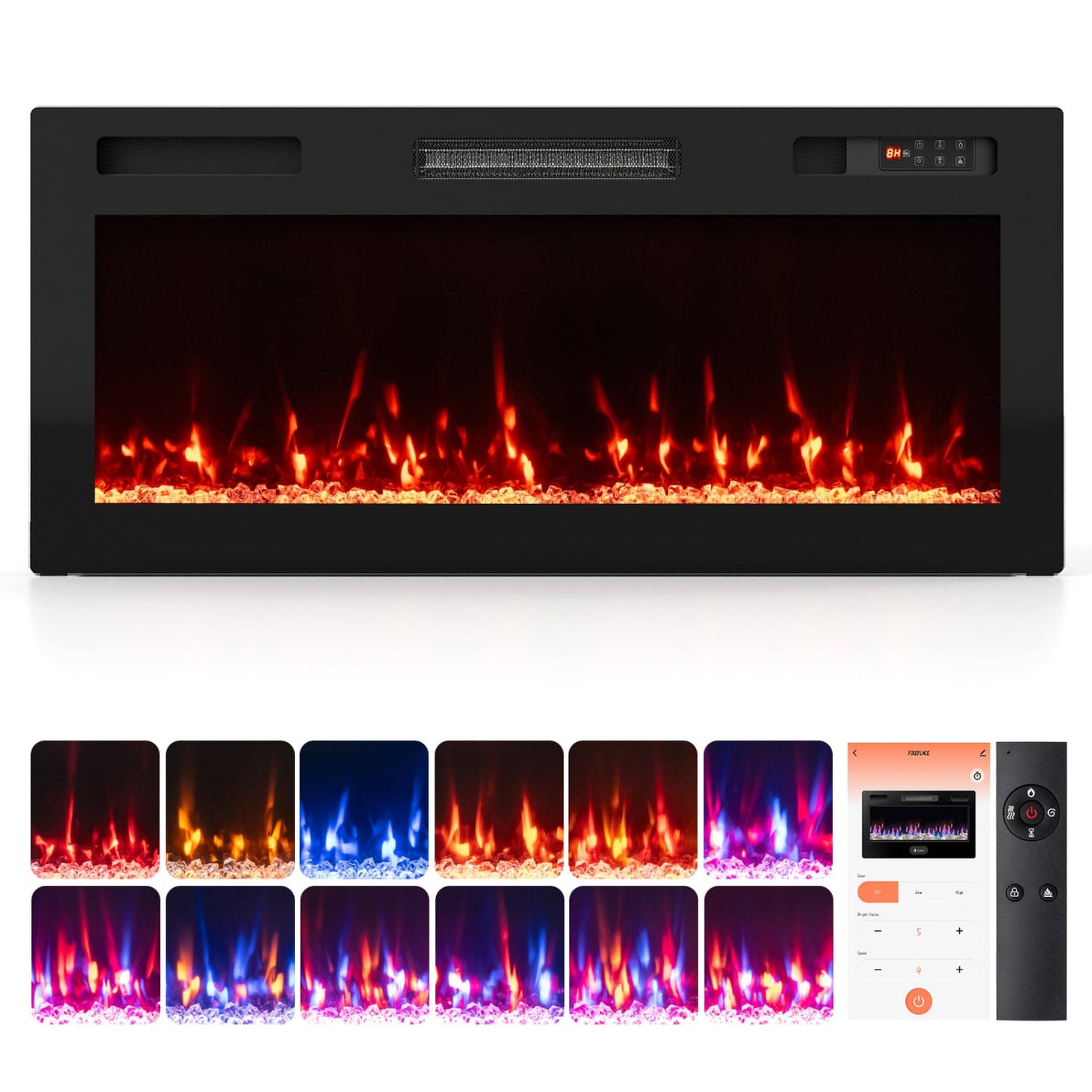 50 Inch Smart WiFi Electric Fireplace, Recessed and Wall Mounted