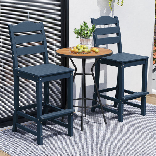 30 Inch Counter Height HDPE Bar Stool, With Backrest And Footrest, Navy Patio Bar Furniture Navy at Gallery Canada