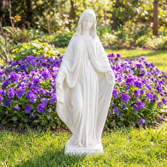 Virgin Mary Statue, 31.5 Inch, Aged Finish, Yard Patio, White Outdoor Decor White at Gallery Canada