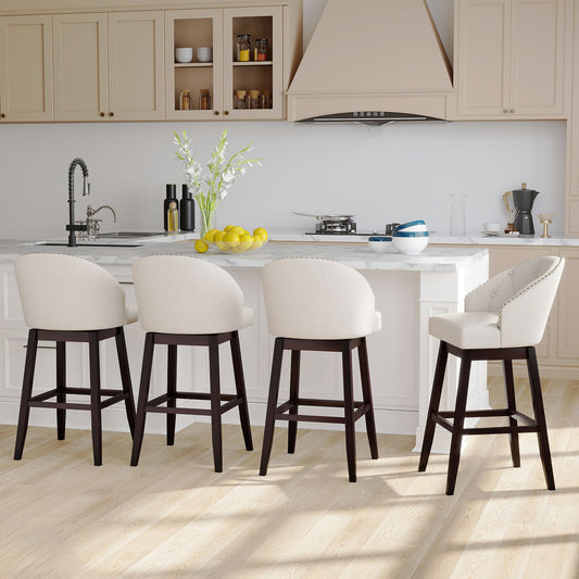 31 Inch Bar Stools Set of 4, Padded Swivel Seat, Rubber Wood Frame, Beige Bar Stools Beige at Gallery Canada