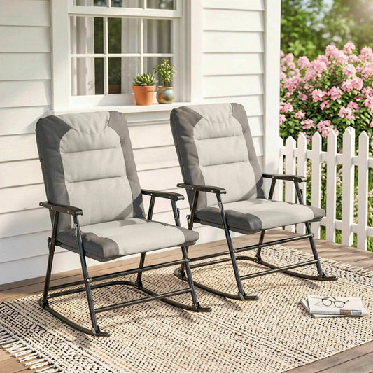Folding Rocking Chair Set, 2 Padded Rockers with Armrest, Light Grey Outdoor Rocking Chairs Light Grey, Dark Grey at Gallery Canada