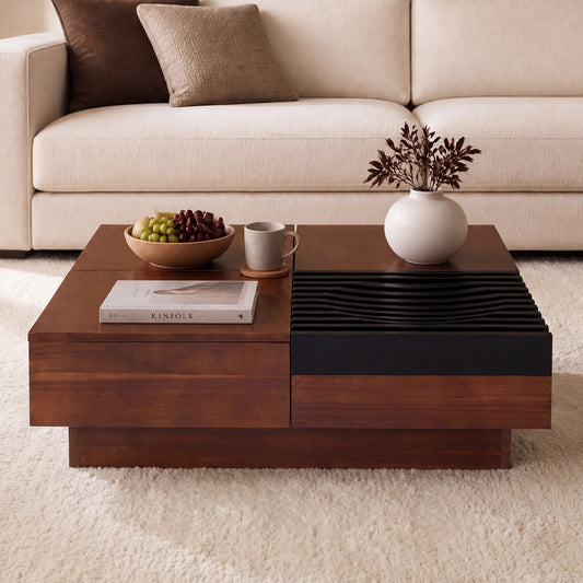 Color-Blocking Coffee Table with Storage Tray, Walnut Coffee Tables Walnut at Gallery Canada