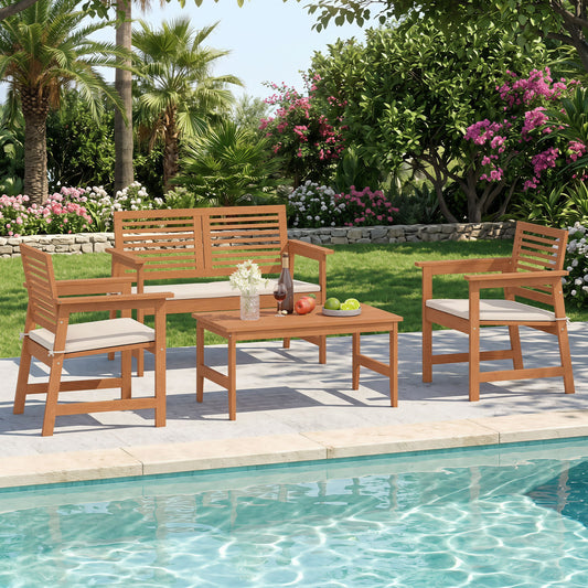 Solid Wood Outdoor Coffee Table, 35.5", Teak Finish Patio Coffee Tables Natural at Gallery Canada