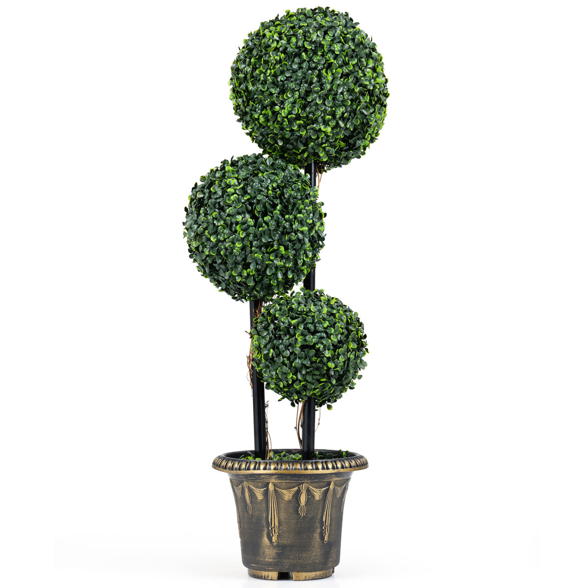 35 Inches Artificial Boxwood Topiary Tree, Triple Ball Shrubs Faux Plants Green at Gallery Canada