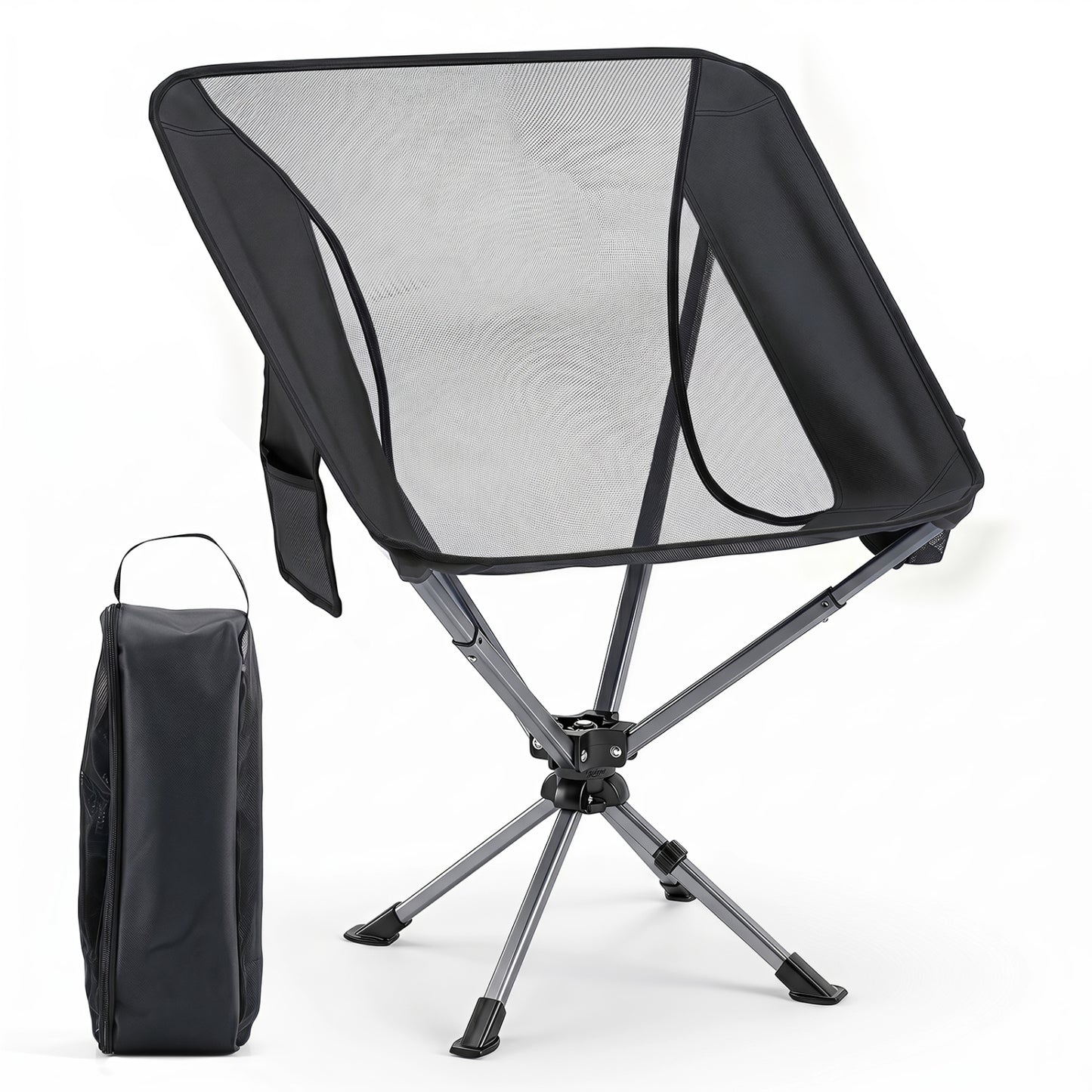 360° Swivel Camping Chair, 300 LBS, Black Beach & Lawn Chairs Black at Gallery Canada