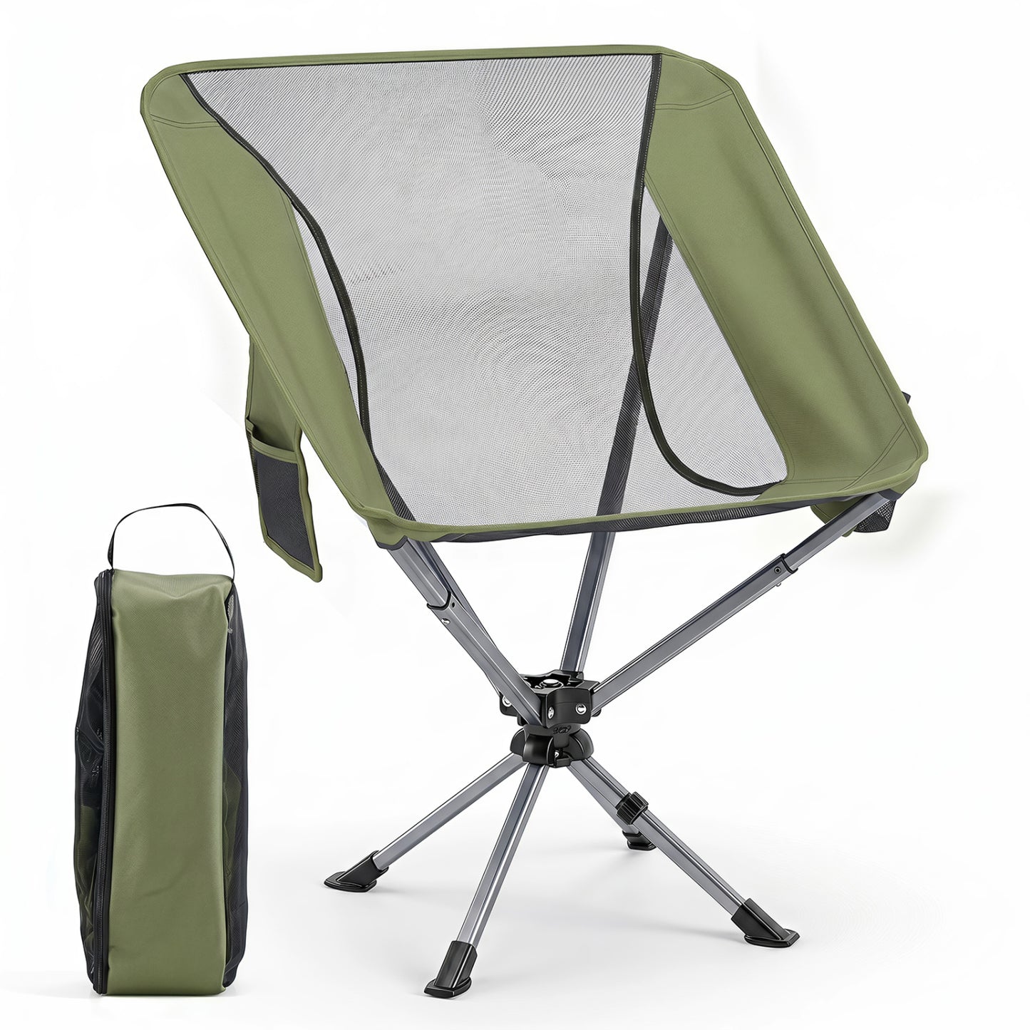 360° Swivel Camping Chair, Cup Holder, Side Pocket, 300 Lbs, Green Beach & Lawn Chairs Green at Gallery Canada