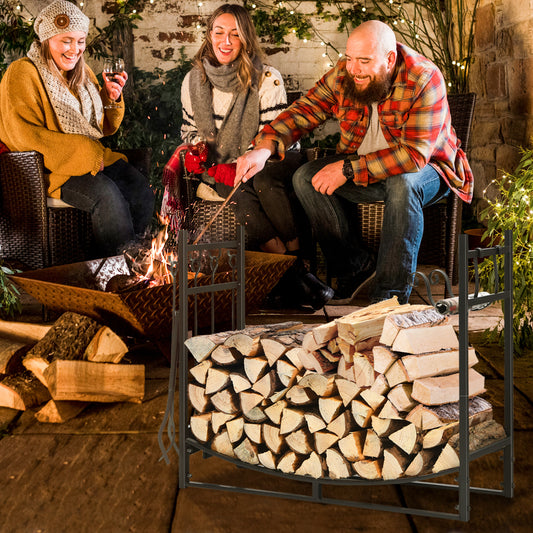 36 Inch Fireplace Log Holder, Kindling Holder, Shovel, Black Log Storage Black at Gallery Canada